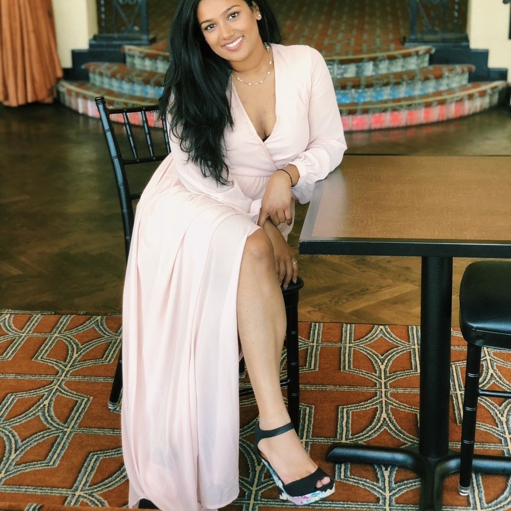 Pink Slit Formal Deep V dress
